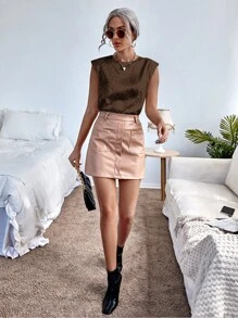 SHEIN Privé 豹紋提花墊肩襯衫 - 巧克力棕 - 查看 4