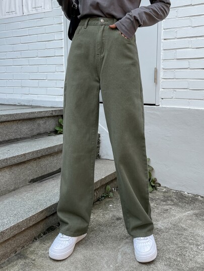 Hoch Taillierte Jeans Mit Weitem Bein