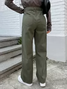 DAZY High Waisted Wide Leg Jeans - Army Green - View 2