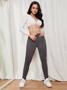 High Waisted Skinny Jeans - Dark Grey - View 4