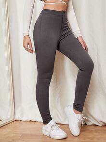 High Waisted Skinny Jeans - Dark Grey - View 5