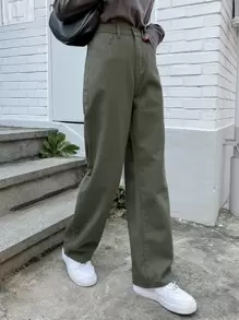 DAZY High Waisted Wide Leg Jeans - Army Green - View 4