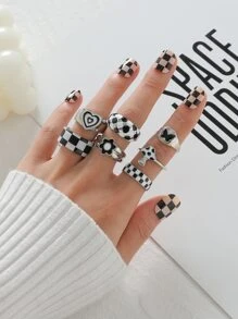 7pcs Heart & Mushroom Decor Ring - Multicolor - View 1