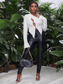 Slaydiva Asymmetrical Neck Cut Out Asymmetrical Top - White - View 4