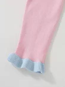 小女童拼接邊木耳邊袖口誇大領口毛衣裙 - 淺粉色 - 查看 4