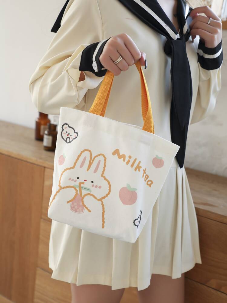 Bolso tote con estampado de dibujos animados - Blanco - Añade 4