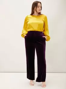 SHEIN Privé Blus Ukuran Plus Plain Anggun - Kuning - View 1