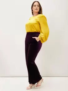 SHEIN Privé Blus Ukuran Plus Plain Anggun - Kuning - View 3