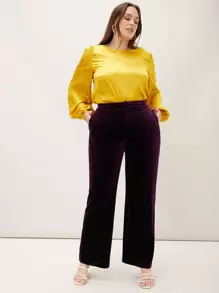 SHEIN Privé Blus Ukuran Plus Plain Anggun - Kuning - View 4