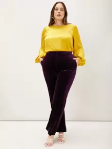 SHEIN Privé Blus Ukuran Plus Plain Anggun - Kuning - View 5