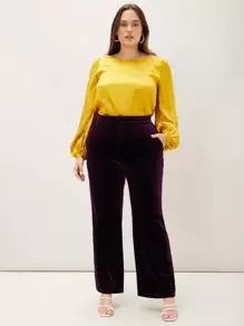 SHEIN Privé Blus Ukuran Plus Plain Anggun - Kuning - View 6