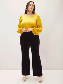 SHEIN Privé Blus Ukuran Plus Plain Anggun - Kuning - View 7