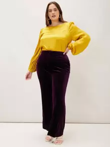 SHEIN Privé Blus Ukuran Plus Plain Anggun - Kuning - View 8