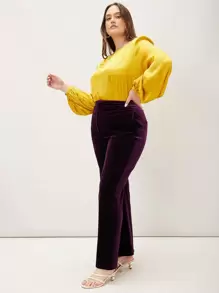 SHEIN Privé Blus Ukuran Plus Plain Anggun - Kuning - View 9