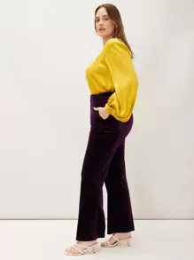 SHEIN Privé Blus Ukuran Plus Plain Anggun - Kuning - View 10