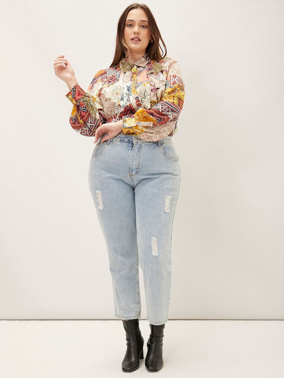MOTF PLUS VISCOSE PATCHWORK SHIRT