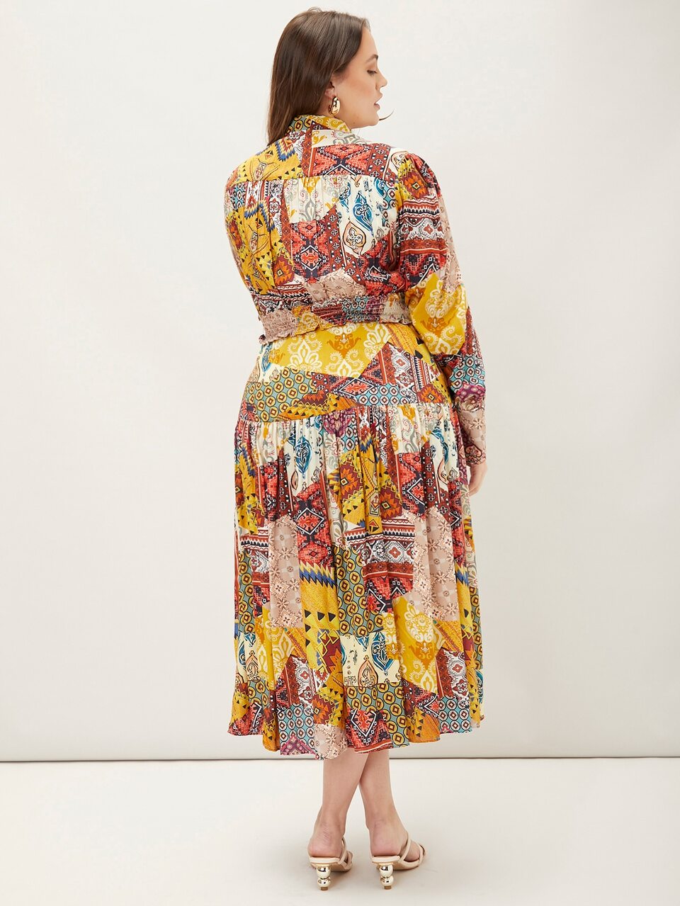 MOTF PLUS VISCOSE PATCHWORK SHIRT DRESS