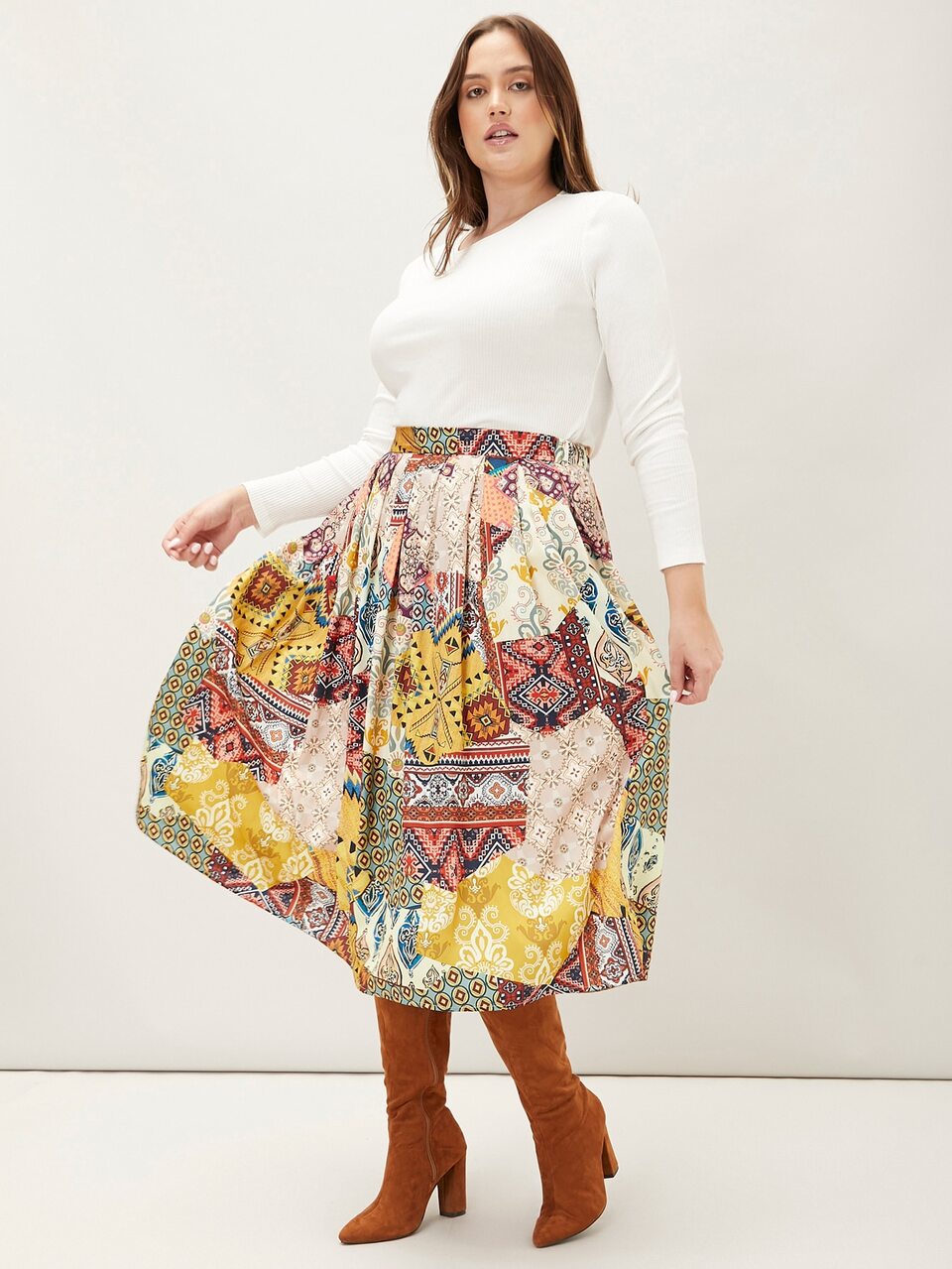 PLUS PATCHWORK FLOWY SKIRT