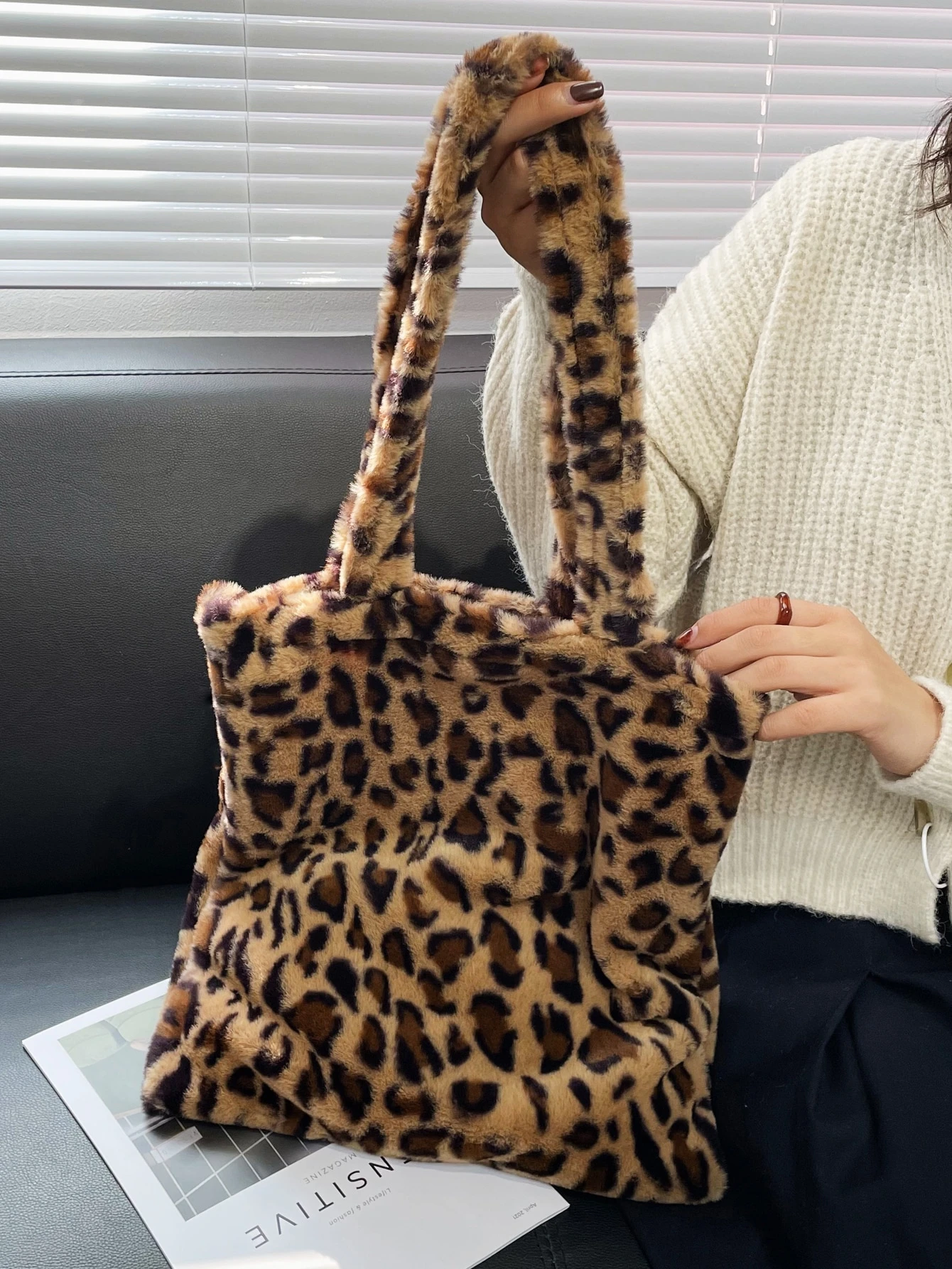 fluffy cheetah tote bag