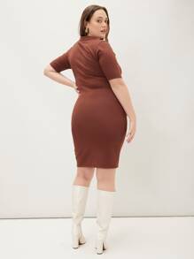 MOTF PREMIUM 大碼羊毛混紡修身毛衣洋裝 - 咖啡棕 - 查看 2