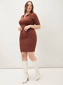 MOTF PREMIUM 大碼羊毛混紡修身毛衣洋裝 - 咖啡棕 - 查看 5