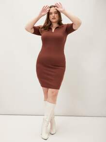 MOTF PREMIUM 大碼羊毛混紡修身毛衣洋裝 - 咖啡棕 - 查看 8