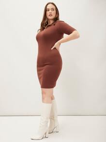 MOTF PREMIUM 大碼羊毛混紡修身毛衣洋裝 - 咖啡棕 - 查看 10