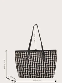 Houndstooth Shoulder Tote Bag - Black - View 4