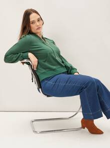 SHEIN LUNE Plus Drawstring Hoodie - Dark Green - View 1