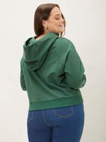 SHEIN LUNE Plus Drawstring Hoodie - Dark Green - View 2