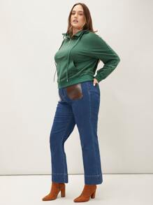 SHEIN LUNE Plus Drawstring Hoodie - Dark Green - View 3