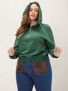 SHEIN LUNE Plus Drawstring Hoodie - Dark Green - View 5