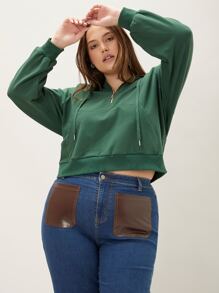 SHEIN LUNE Plus Drawstring Hoodie - Dark Green - View 7