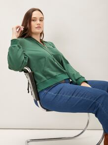 SHEIN LUNE Plus Drawstring Hoodie - Dark Green - View 8