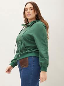 SHEIN LUNE Plus Drawstring Hoodie - Dark Green - View 10