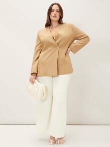 MOTF PREMIUM PLUS STRAIGHT FIT DOUBLE BUTTON BLAZER - Khaki - View 1