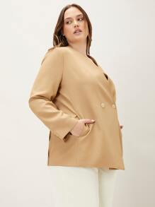 MOTF PREMIUM PLUS STRAIGHT FIT DOUBLE BUTTON BLAZER - Khaki - View 3