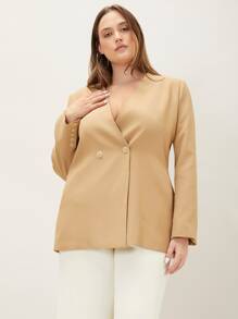 MOTF PREMIUM PLUS STRAIGHT FIT DOUBLE BUTTON BLAZER - Khaki - View 4