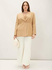 MOTF PREMIUM PLUS STRAIGHT FIT DOUBLE BUTTON BLAZER - Khaki - View 5