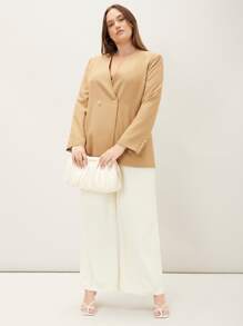 MOTF PREMIUM PLUS STRAIGHT FIT DOUBLE BUTTON BLAZER - Khaki - View 7