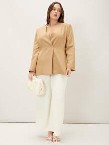 MOTF PREMIUM PLUS STRAIGHT FIT DOUBLE BUTTON BLAZER - Khaki - View 9