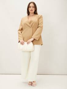 MOTF PREMIUM PLUS STRAIGHT FIT DOUBLE BUTTON BLAZER - Khaki - View 10