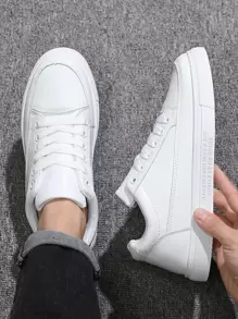 Men Minimalist Lace Up Front Skate Shoes - White - View 1