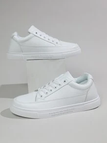 Men Minimalist Lace Up Front Skate Shoes - White - View 3