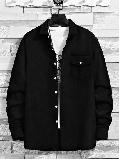 Manfinity Men Contrast Panel Flap Pocket Corduroy Coat Without Top
