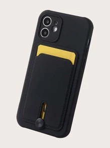 1pc Black Card Slot Phone Case, Holds 1 Card, Portable, Compatible With IPhone 11/11pro/11promax/12/12pro/12promax/13/13pro/13promax/14/14plus/14pro/14promax/15/15plus/15pro/15promax/Xr/Xs Max/7p/8p/12mini/13mini, S22Ultra/S21Ultra, A33/A53 - Black - View 2