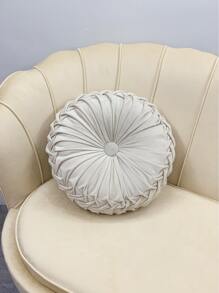 Round Pleated Throw Pillow - Beige - View 1