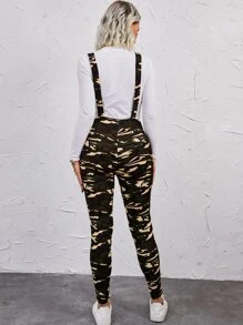 SHEIN LUNE Camo Print Pocket Front Overall Jumpsuit Without Tee - Multicolor - View 2
