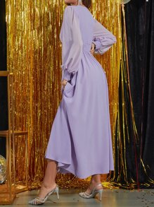 Modelyn Shirred Lantern Sleeve Chiffon Prom Dress - Purple - View 2