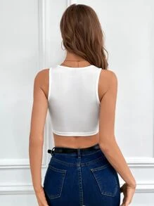 SHEIN Essnce Solid Crop Rib-knit Tank Top - White - View 2
